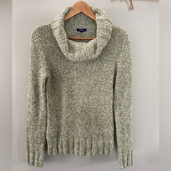Reitmans Boucle Knit Sage Green/White Cowl Neck Sweater - Picture 1 of 2